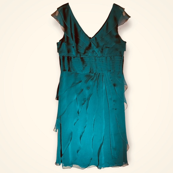 Adrianna Papell Occasions Cascading Tiered Ruffle Chiffon Dress Teal 12 - Picture 9 of 9